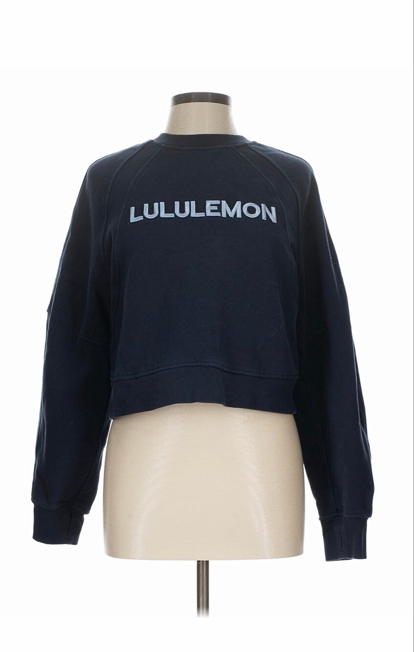 Lululemon Cropped Crewneck Sweatshirt Logo Black Women's Size 10